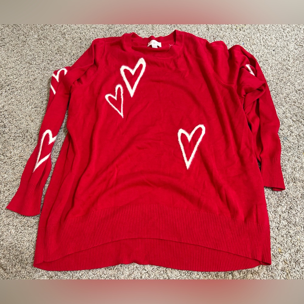 Belle By Kim Gravel Love Yourself Textured Heart Sweater Red White Size 1X Plus - Picture 1 of 7
